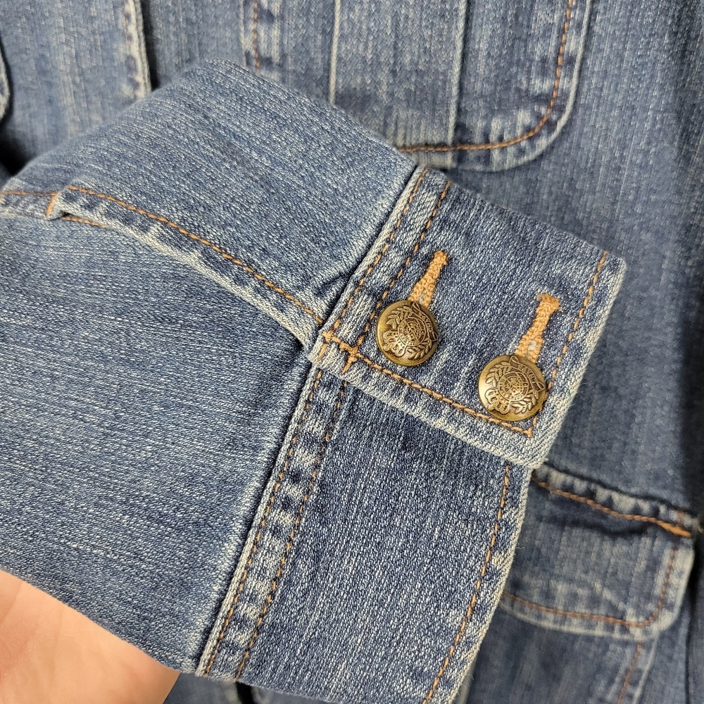 Y2k Vintage Rl Chaps Button Front Denim Jean Jack… - image 5
